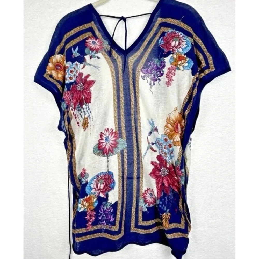 Anthropologie Moth Floral Kimono Tunic Boho Tie Waist Wrap Top Small